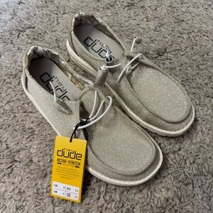 NWT Hey Dude Wendy STRETCH SPARKLING BEIGE shoes flats slip on